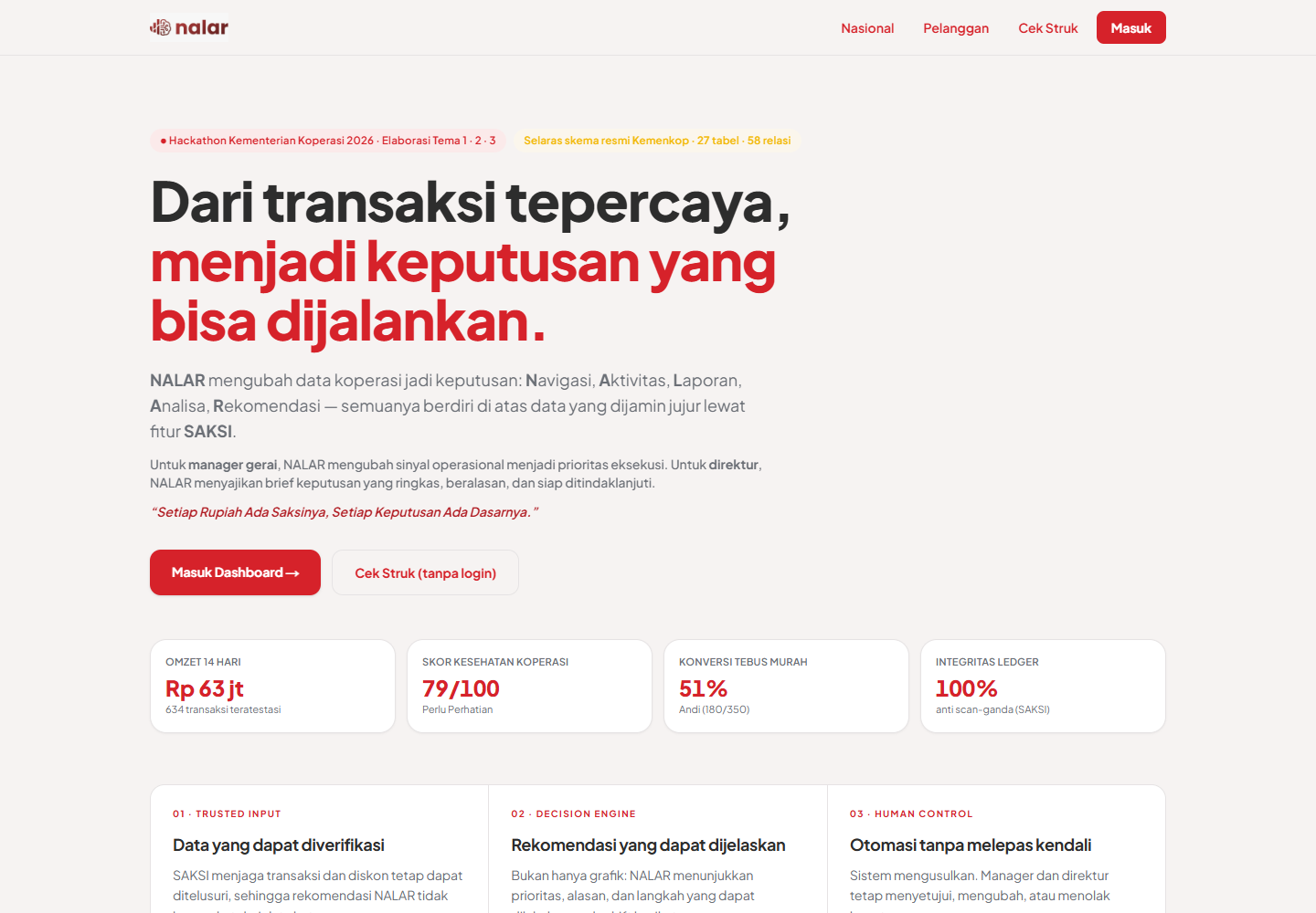 NALAR cooperative decision-support prototype landing page